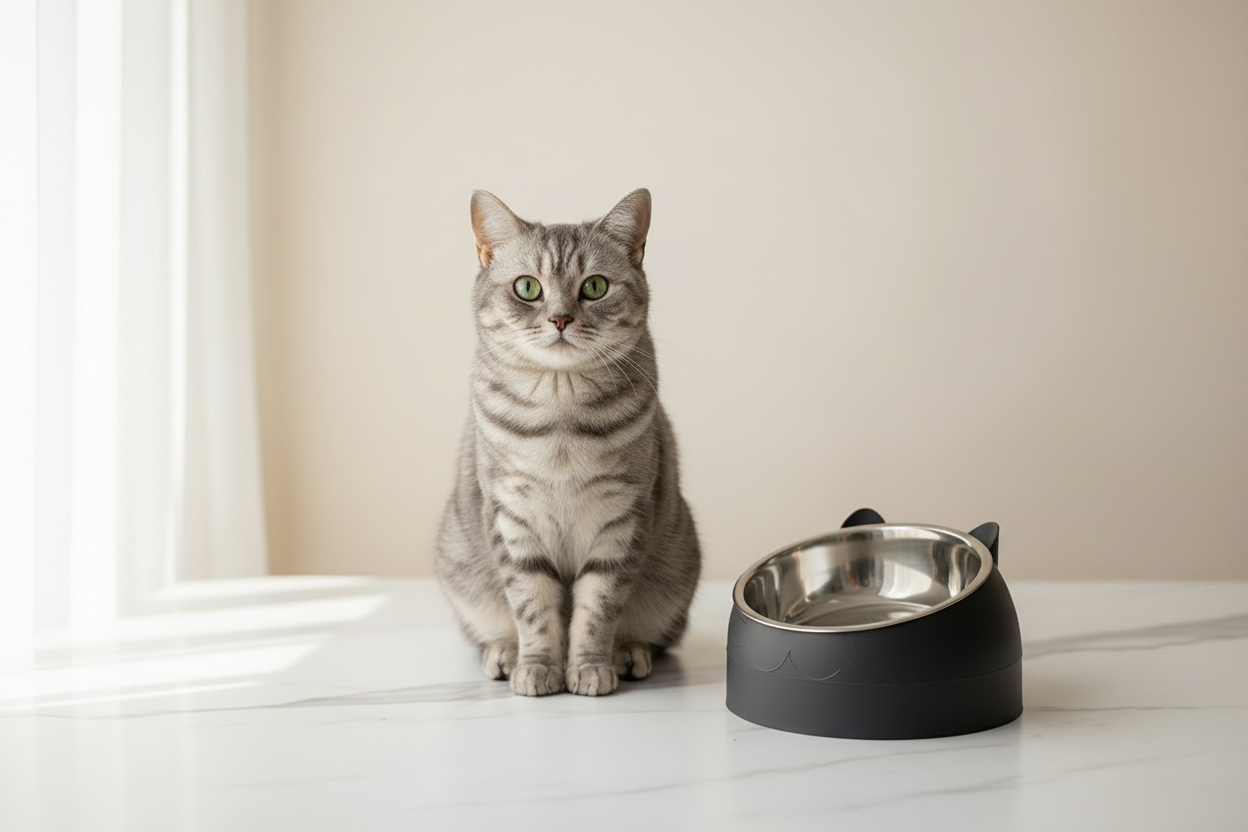 Grey Tabby with Bowl - Landscape
