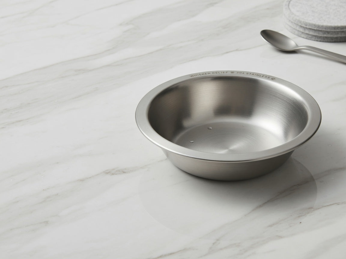 Whisker-Friendly Stainless Steel Feeding Bowl for Cats